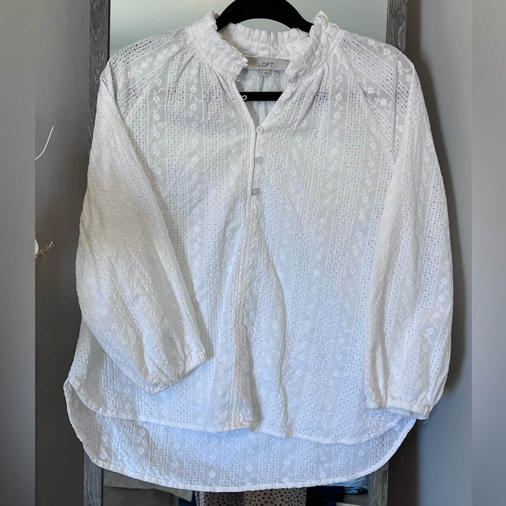 White Embroidered Quarter Sleeve button up.